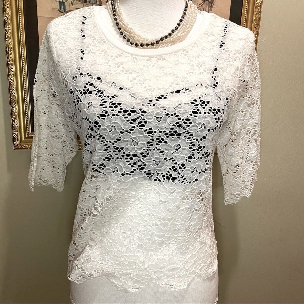 American Rag White Lace 3/4 Sleeve Top
